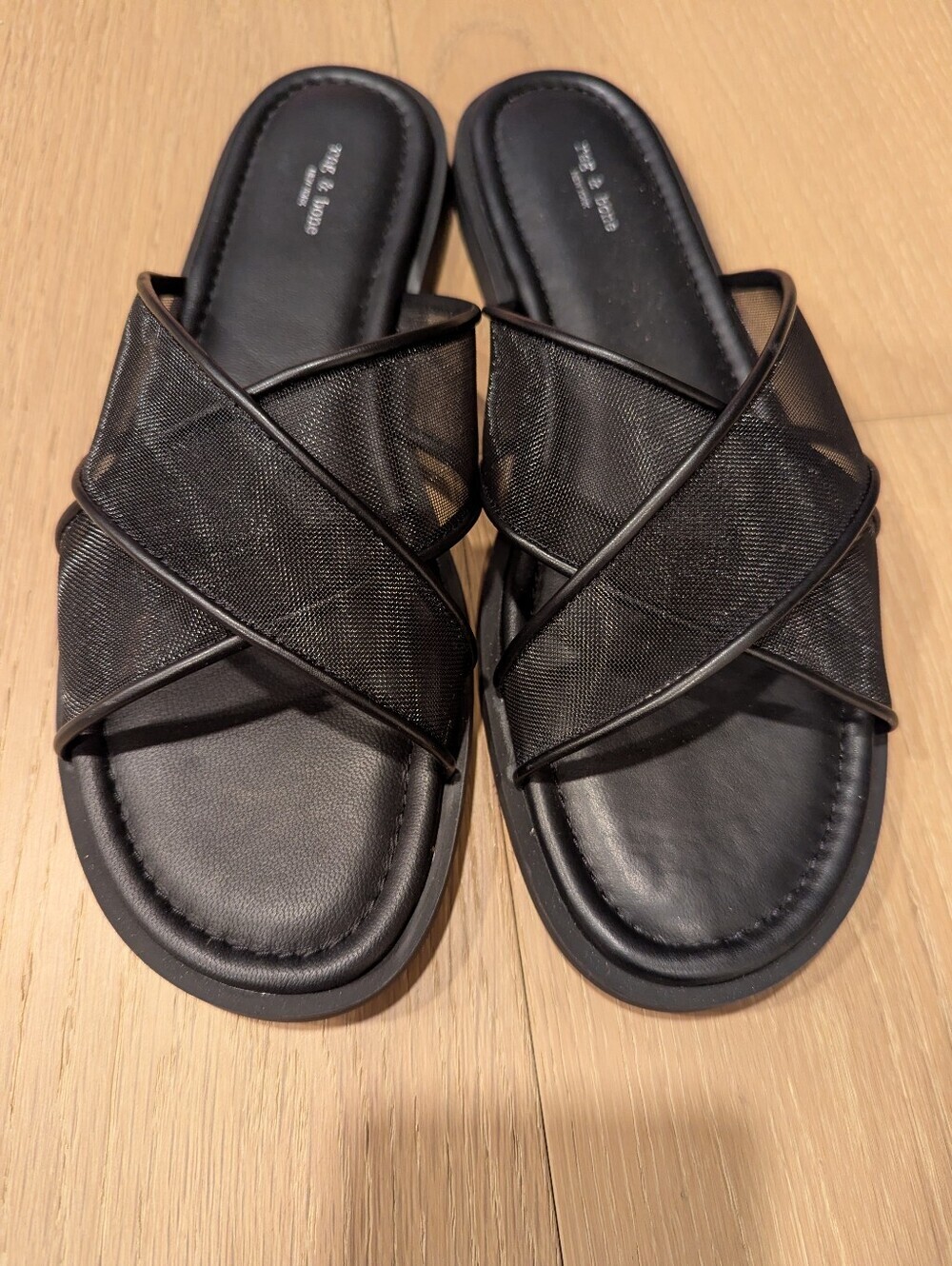 rag & bone Black Mesh Crisscross Slide Sandals